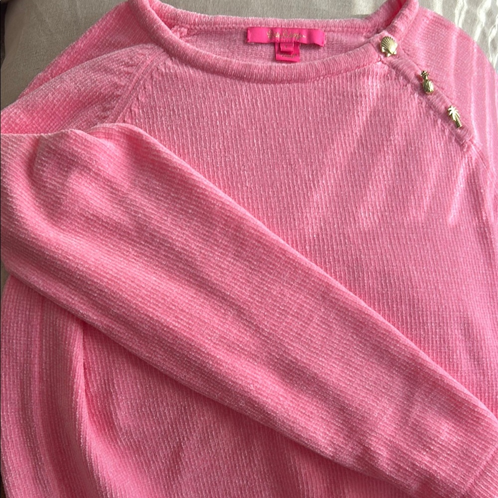 Lily Pulitzer Chenille Sweater with Gold Button Detail